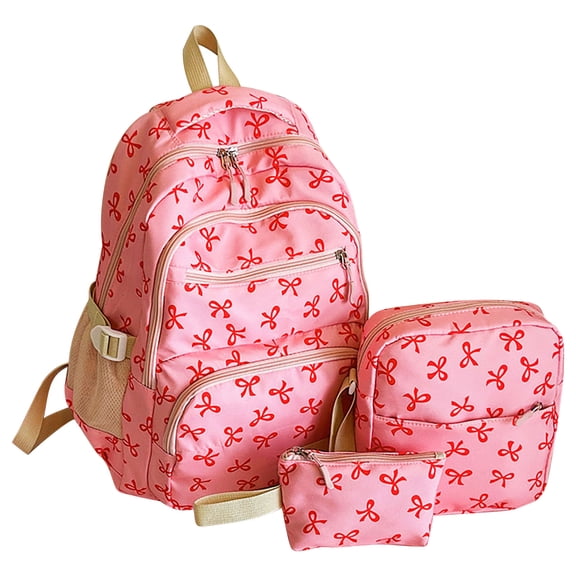Tgbvmt Women's Three-Piece Bowknot Handbag Set Nylon Backpack Shoulder Bag Tote Large-Capacity Feminine Bow Decoration Versatile Storage Set For Work Shopping Travel Formal Casual Outfit Accessory