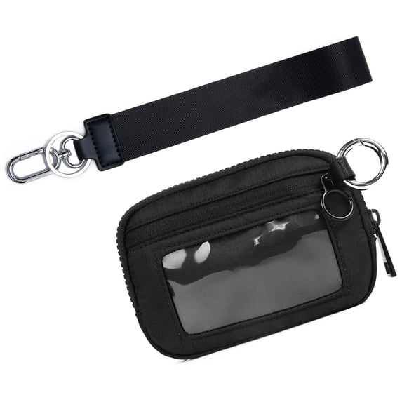 Tgbvmt Women's Waterproof Nylon Wristlet Zip Card Case with ID Window Multi-Functional Keychain Wallet Lightweight Compact 3 Zippered Pockets for Travel Shopping Credit Cards ID Keys Small Valuables