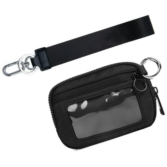 Tgbvmt Women's Waterproof Nylon Wristlet Zip Card Case with ID Window Multi-Functional Keychain Wallet Lightweight Compact 3 Zippered Pockets for Travel Shopping Credit Cards ID Keys Small Valuables