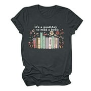 Tgbvmt Womens Blouses Dressy Baggy Ladies Tops Elegant Crew Neck T-Shirts Base Tees Shirts Short Sleeved Pullover Trendy Printed Shirts Loose Casual Blouse Travel Tops On Clearance