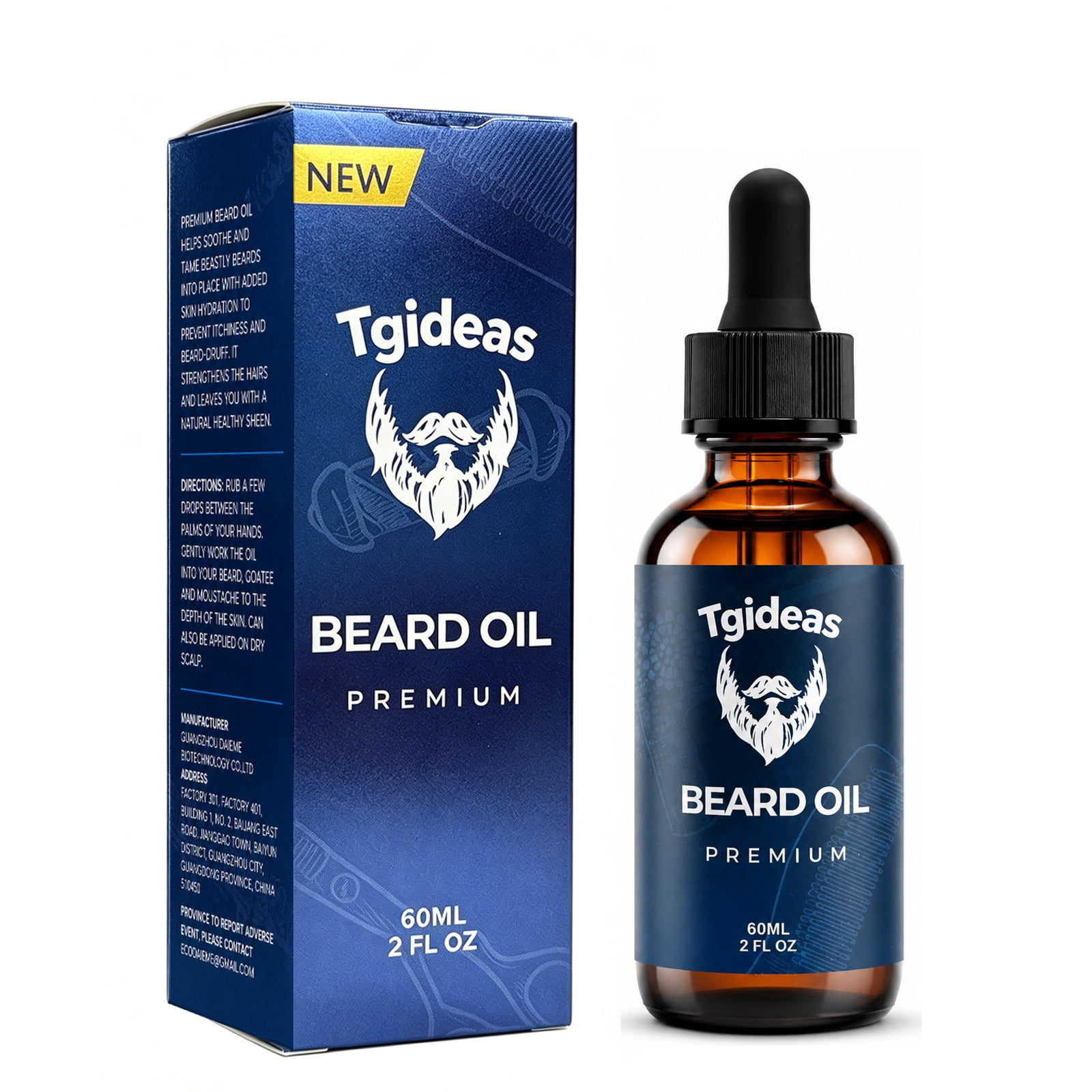 Aceite para Barba Tgideas para Hombres con Vitamina E, Aloe y Jojoba - 2 fl oz