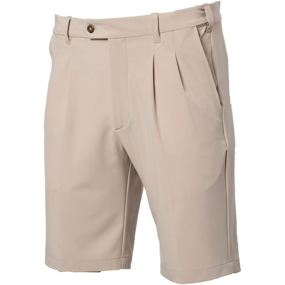 TGW Men's Pleated Expandable Waist Performance 10In Golf Shorts for Golfing Khaki 10 In. 36