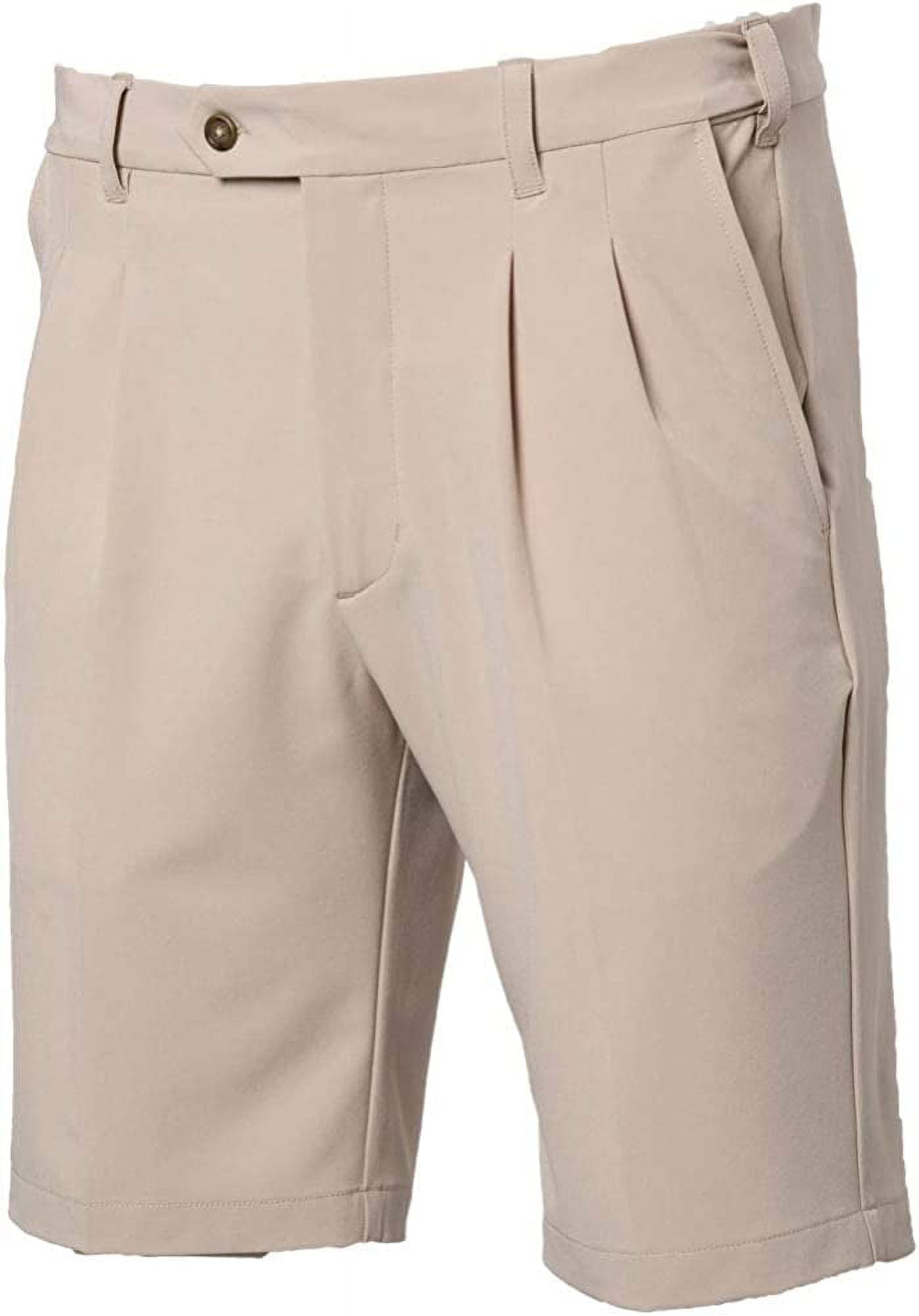Tgw Men's Pleated Expandable Waist Performance 10In Golf Shorts Khaki