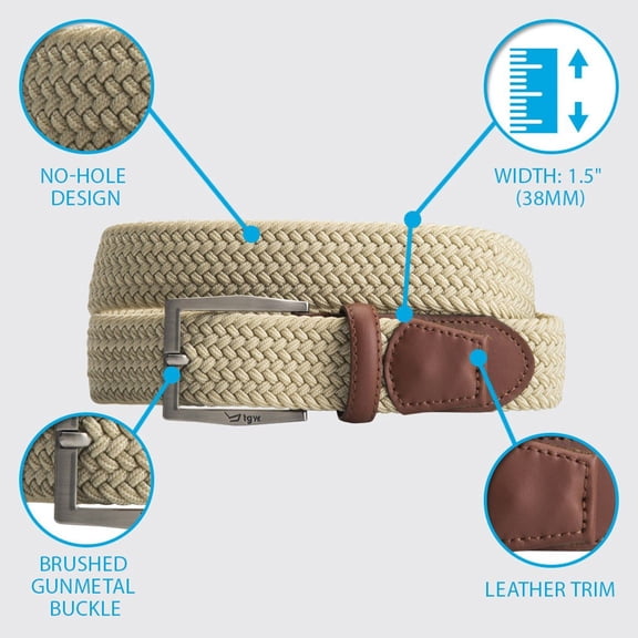 TGW Men's Stretch Woven Golf Belt for Golfing White 38