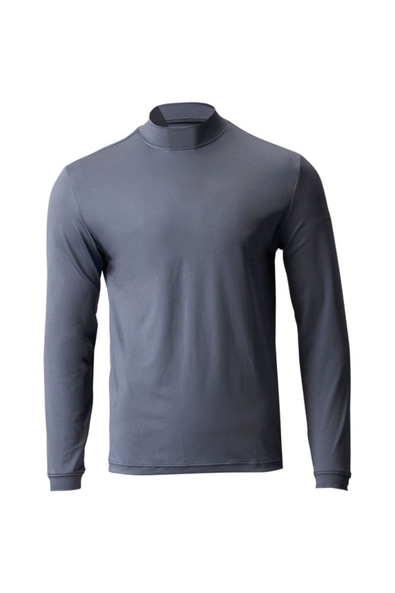 Mens Solid Performance Long Sleeve Golf Mock Neck T-Shirt for Golfing Grey M