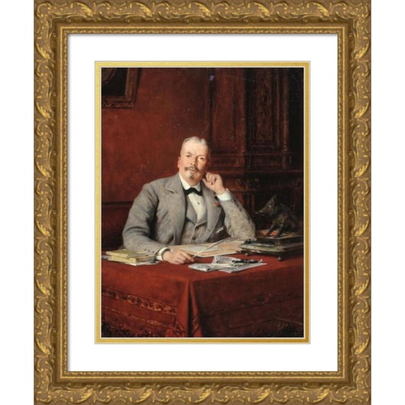 Théobald Chartran 11x14 Gold Ornate Wood Frame and Double Matted Museum Art Print Titled - Portrait of Olympe Heriot (1833-1899), Businessman. (1891)