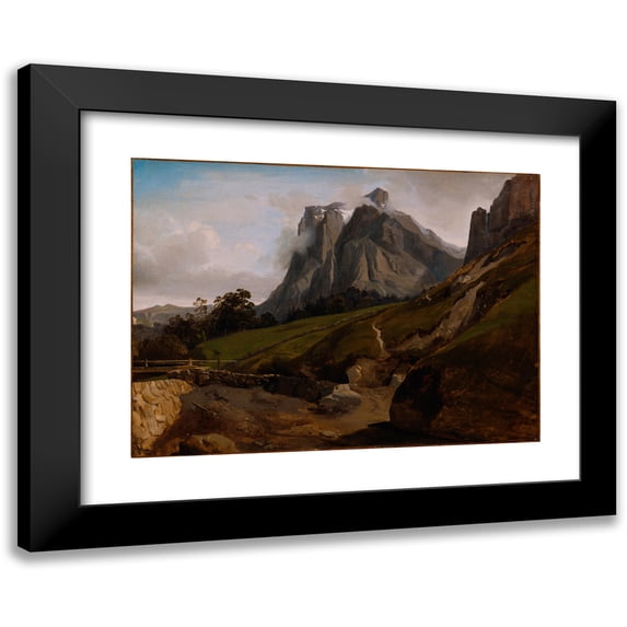 Théodore Caruelle d'Aligny 24x19 Black Modern Framed Museum Art Print Titled - The Wetterhorn, Switzerland (1822)