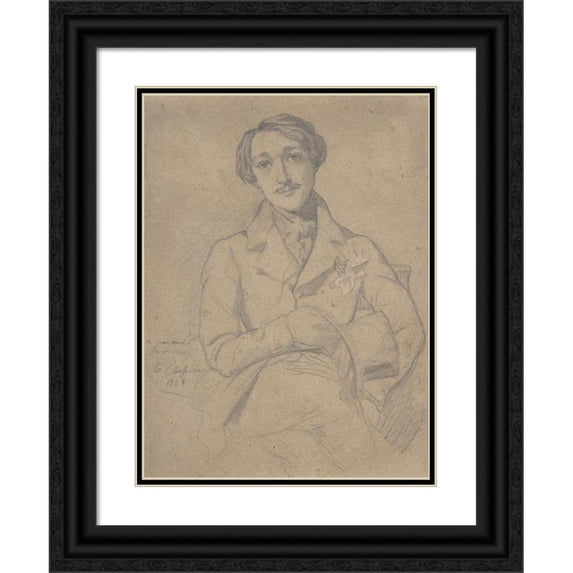Théodore Chassériau 11x14 Black Ornate Wood Framed Double Matted Museum Art Print Titled: Portrait of Jennins (1838)