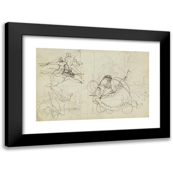 Théodore Géricault 14x11 Black Modern Framed Museum Art Print Titled - Compositional Studies (1812 - 1814)