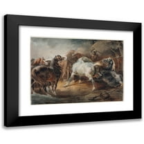 Théodore Géricault 14x11 Black Modern Framed Museum Art Print Titled - Fighting Horses (C. 1820)