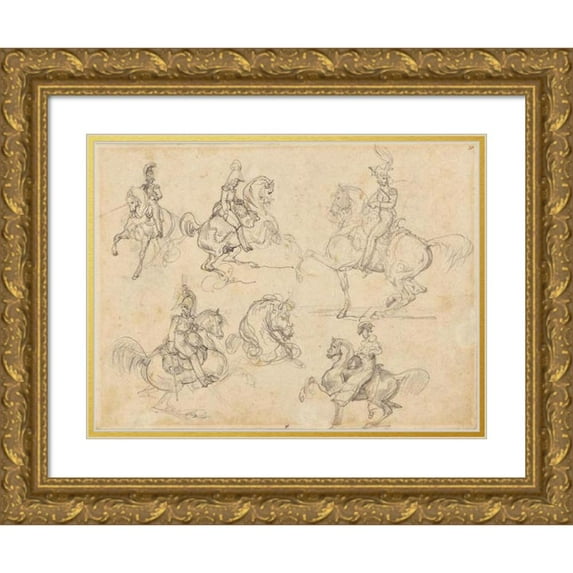 Théodore Géricault 14x11 Gold Ornate Wood Frame and Double Matted Museum Art Print Titled - Horses and Riders (1813-1814)