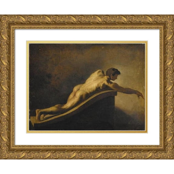 Théodore Géricault 14x11 Gold Ornate Wood Frame and Double Matted Museum Art Print Titled - Man Lying Down