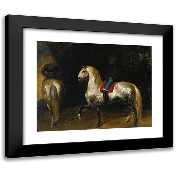 Théodore Géricault 14x12 Black Modern Framed Museum Art Print Titled - Apple Gray Horses