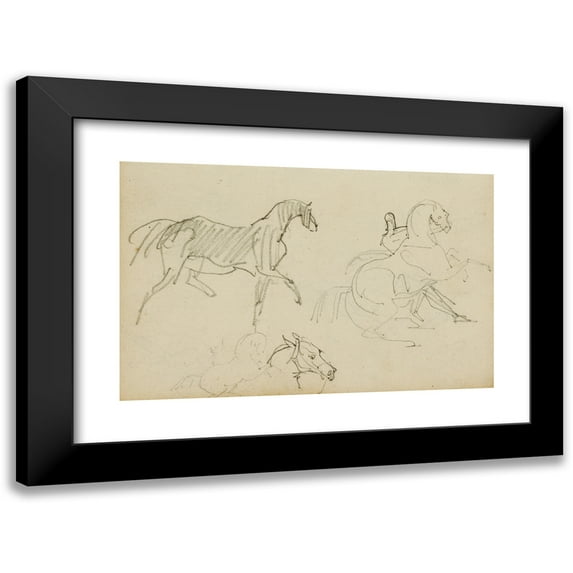 Théodore Géricault 18x13 Black Modern Framed Museum Art Print Titled - Three Horse Studies (1812 - 1814)