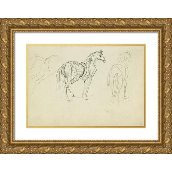 Théodore Géricault 18x13 Gold Ornate Wood Frame and Double Matted Museum Art Print Titled - Three Horse Studies (1812 - 1814)