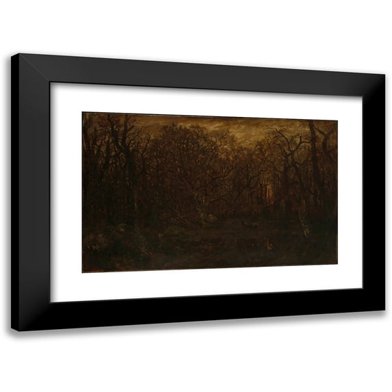 Théodore Rousseau 14x11 Black Modern Framed Museum Art Print Titled - The Forest in Winter at Sunset (ca. 1846-67)