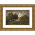 thumbnail image 1 of Théodore Rousseau 14x11 Gold Ornate Wood Frame and Double Matted Museum Art Print Titled - A River in a Meadow (Probably Late 1830S-Early 1840s), 1 of 4