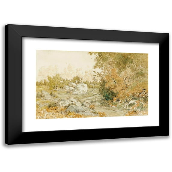 Théodore Rousseau 18x13 Black Modern Framed Museum Art Print Titled - The Road to Paris in Fontainebleau Forest