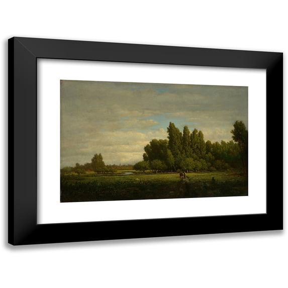 Théodore Rousseau 24x17 Black Modern Framed Museum Art Print Titled - A Meadow Bordered by Trees (ca. 1845)