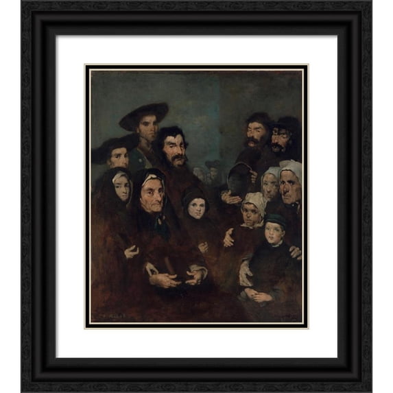 Théodule Ribot 15x17 Black Ornate Wood Framed Double Matted Museum Art Print Titled - Breton Fishermen and Their Families (Possibly Ca. 1880-85)