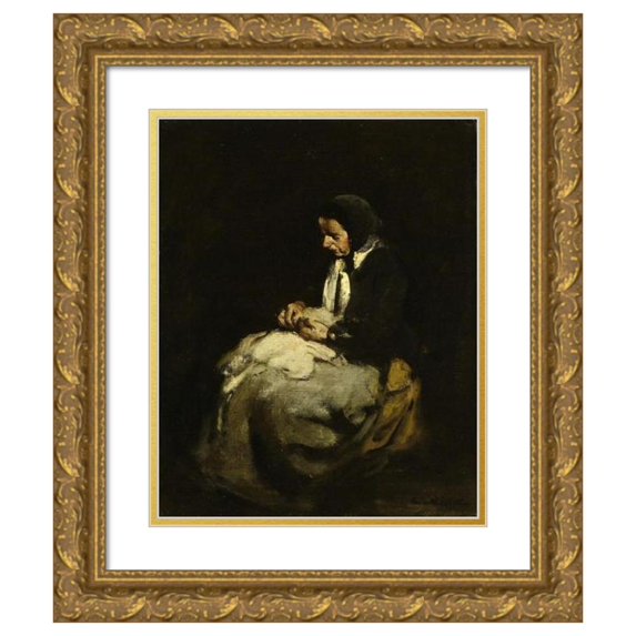 Théodule Ribot 15x18 Gold Ornate Wood Frame and Double Matted Museum Art Print Titled - Woman Sewing (1850 - 1891)