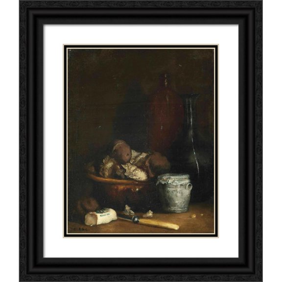 Théodule Ribot 20x24 Black Ornate Framed Double Matted Museum Art Print Titled: Rillettes with Accompaniments