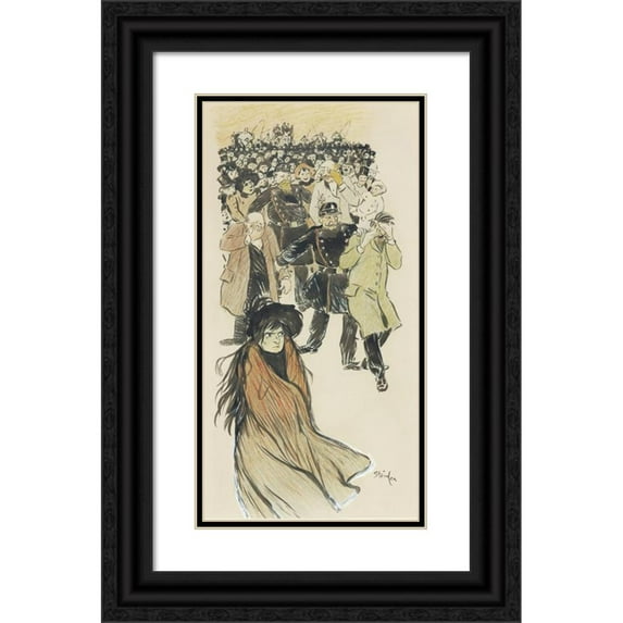 Théophile Alexandre Steinlen 14x24 Black Ornate Framed Double Matted Museum Art Print Titled: Street Scene