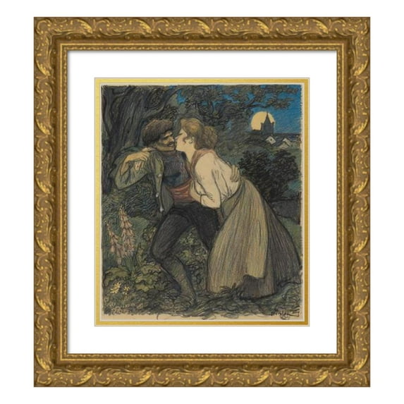 Théophile Alexandre Steinlen 15x17 Gold Ornate Wood Frame and Double Matted Museum Art Print Titled - The Female Dog at Wolf (1900)