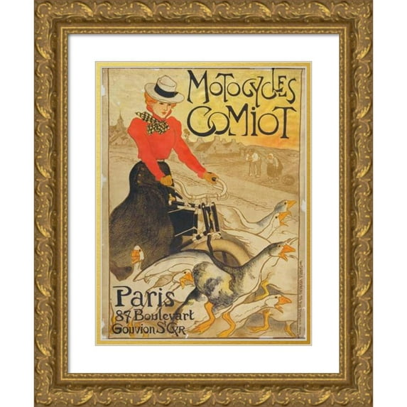 Théophile Alexandre Steinlen 15x18 Gold Ornate Wood Frame and Double Matted Museum Art Print Titled - Motorcycles Comiot (1899)