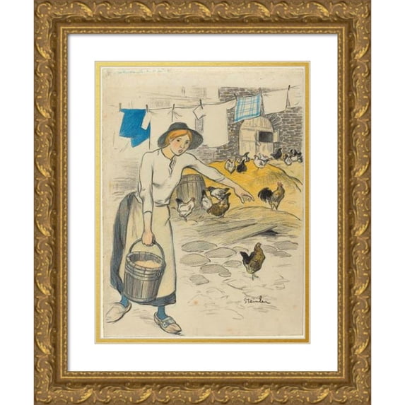 Théophile Alexandre Steinlen 19x24 Gold Ornate Framed and Double Matted Museum Art Print Titled - Farm Girl (1896)