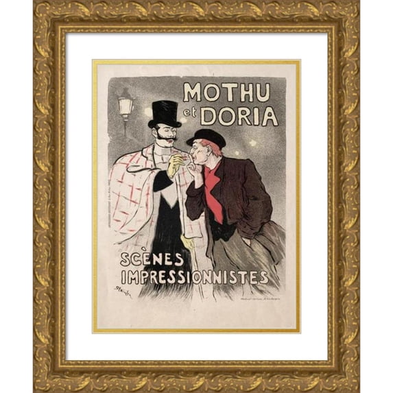Théophile Alexandre Steinlen 19x24 Gold Ornate Framed and Double Matted Museum Art Print Titled - Mothu Et Doria - Scenes Impressionists (1893)