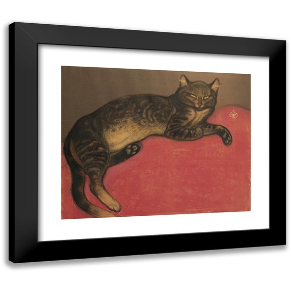 Théophile Alexandre Steinlen 24x20 Black Modern Framed Museum Art Print Titled - Winter, Cat on a Cushion (1909)