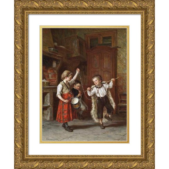 Théophile Duverger 19x24 Gold Ornate Framed and Double Matted Museum Art Print Titled - Dancing Bears