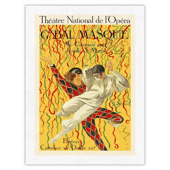 Théâtre National de l'Opéra Paris - Grand Masked Ball (Grand bal Masqué) - Vintage Theater Poster by Leonetto Cappiello c.1921 - Japanese Unryu Rice Paper Art Print (Unframed) 12 x 16 in