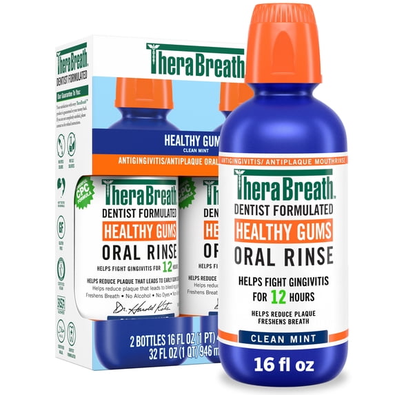 TheraBreath Healthy Gums Oral Rinse, Clean Mint Flavor, 16 fl oz, 2 Pack