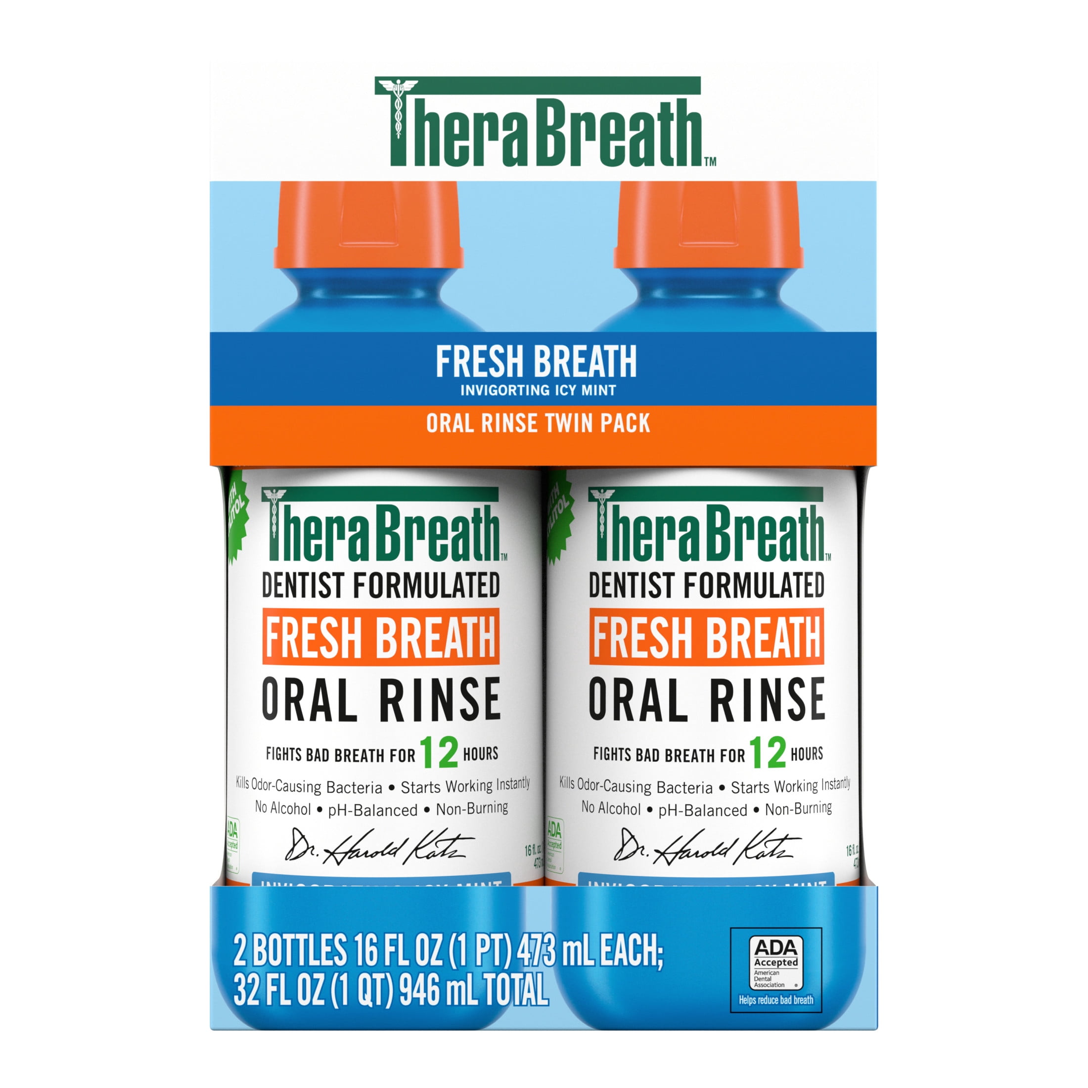 TheraBreath Fresh Breath Oral Rinse, Invigorating Icy Mint Flavor, 16 fl oz, 2 Pack