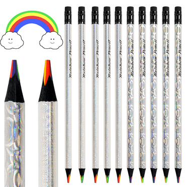 ThEast 10 Rainbow Colored Pencils, 4 Colors in 1 Rainbow Pencil for Kids, Multicolor Pencil for Adults, Triangle Pencil for Party Bags, Glitter Art Supplies, Pre-sharpened