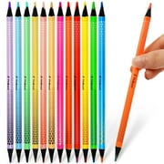 ThEast 12 Double-Ended Colored Pencils, 24 Colors in 12 Pencils, Black Wooden Triangular Coloring Pencils for Kids, Party Bag Favors, Pre-sharpened