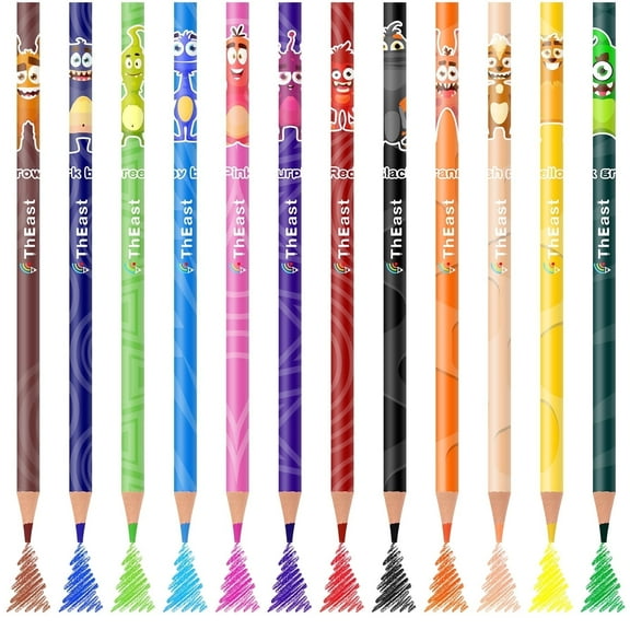 ThEast 12 Monster Colored Pencils, Wooden Coloring Pencils for Christmas Stocking Stuffers, Kids Fun Pencils, Party Favors Gifts, Pre-sharpened