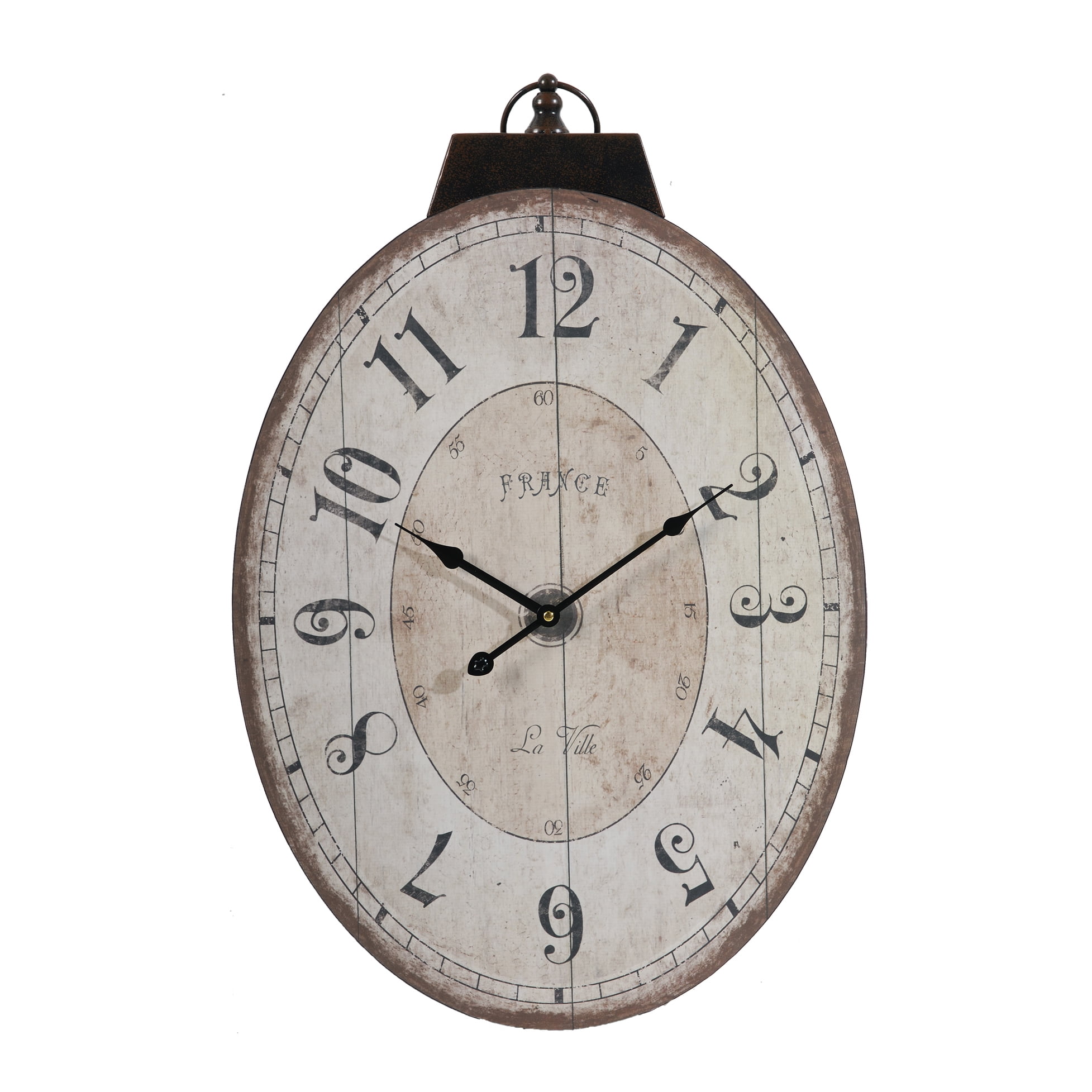 Oversized Antique White Oval Wooden Wall Clock
