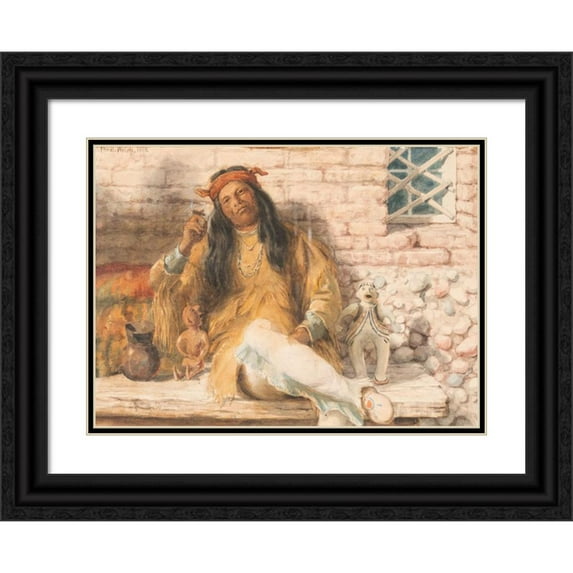 Thaddeus Welch 24x19 Black Ornate Framed Double Matted Museum Art Print Titled: Afternoon Rest (1889)