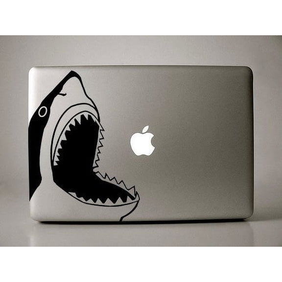 Thaddius the Shark Jumping Out of Water - Black Decal Macbook Laptop