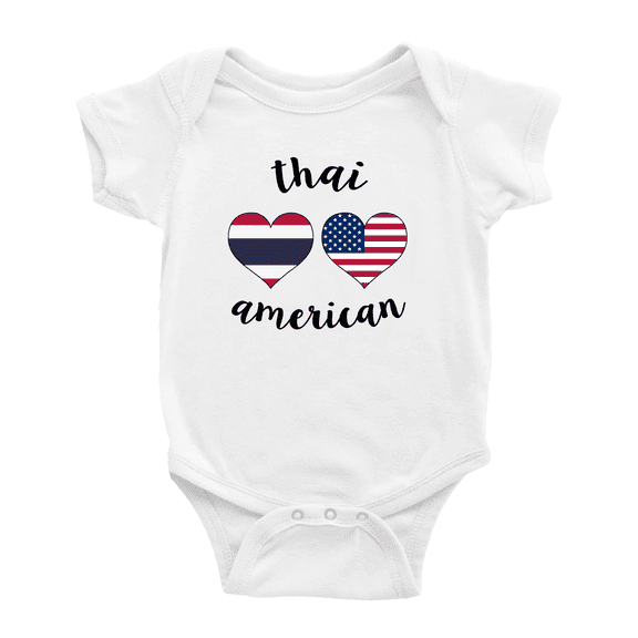 Thai American Flag Two Hearts Cute Baby Bodysuits Newborn Clothes (White, 3-6 Months)