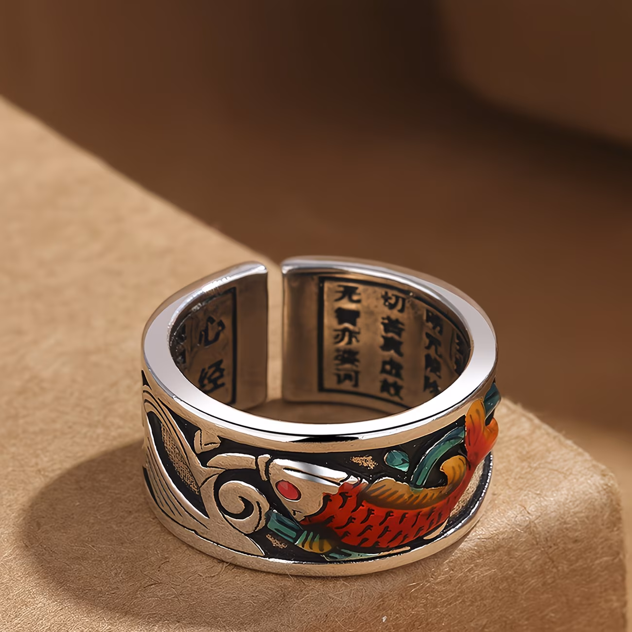 Thai Blue Enamel Carp Ring, National Landscape Style Adjustable Fish Jewelry, Unique Personality Accessory for Women, Exquisite Craftsmanship