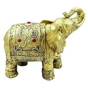 Thai Buddhism Noble Golden Elephant Trumpeting With Trunk Up Figurine Sculpture