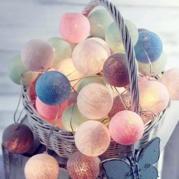 Thai Cotton LED String Lights, USB Battery Box, Courtyard Outside Bedroom Cabinet Window, Christmas Decoration Lights (Macaron [USB Type Always On] 3 Meters 20 Lights)