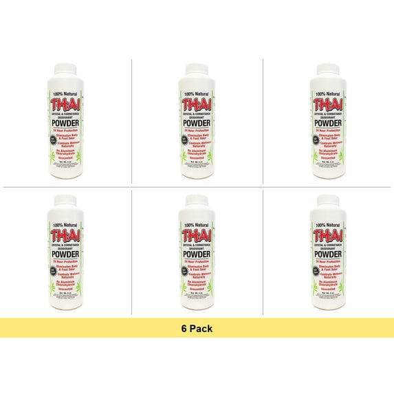 Thai Deodorant Stone Crystal and Corn Starch Body Powder - 3 oz - 6 Pack