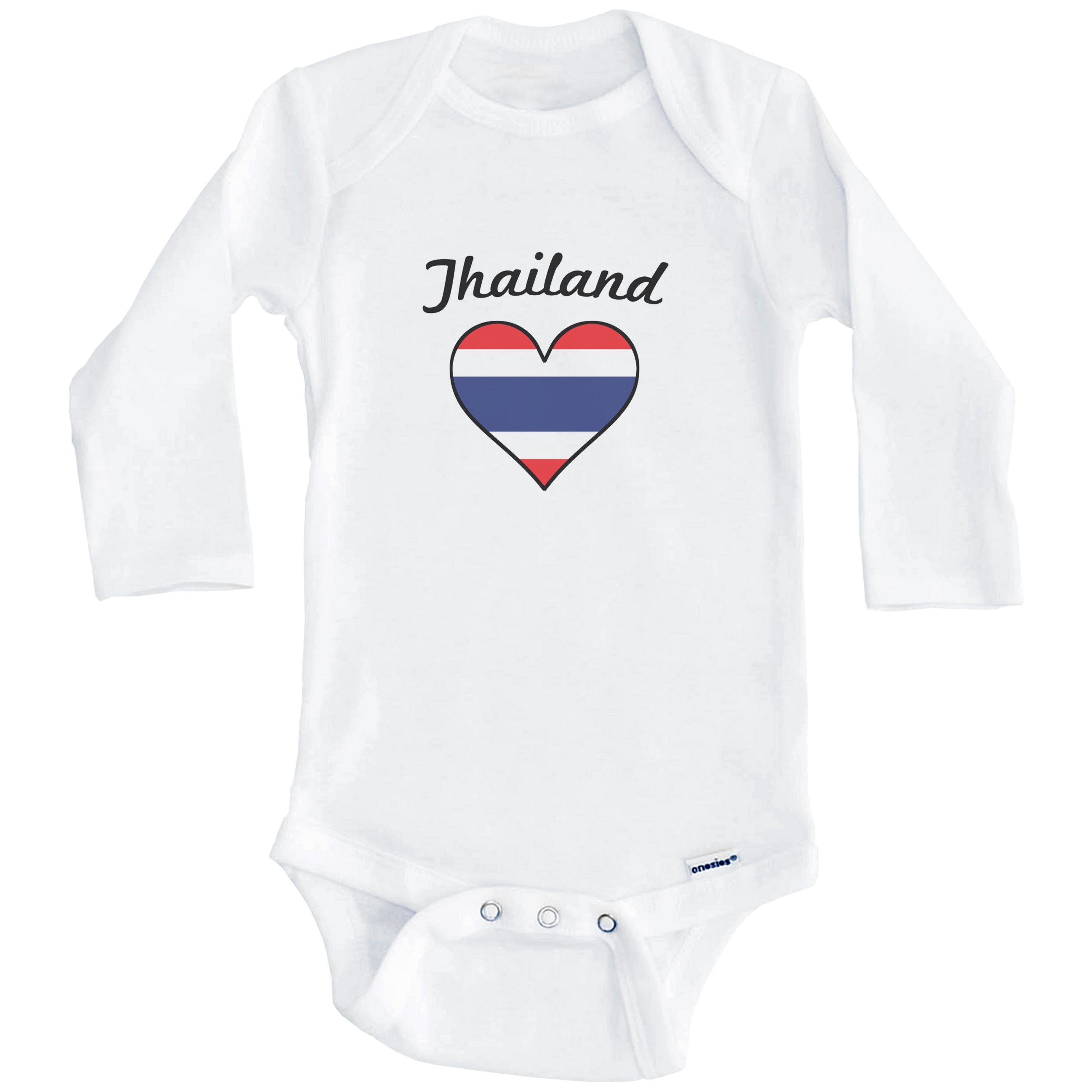 Thai Flag Heart Thailand One Piece Baby Bodysuit (Long Sleeve), 0-3 Months White