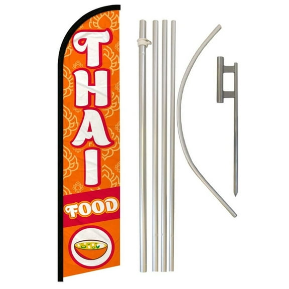 Thai Food Windless Banner Flag & Pole Kit