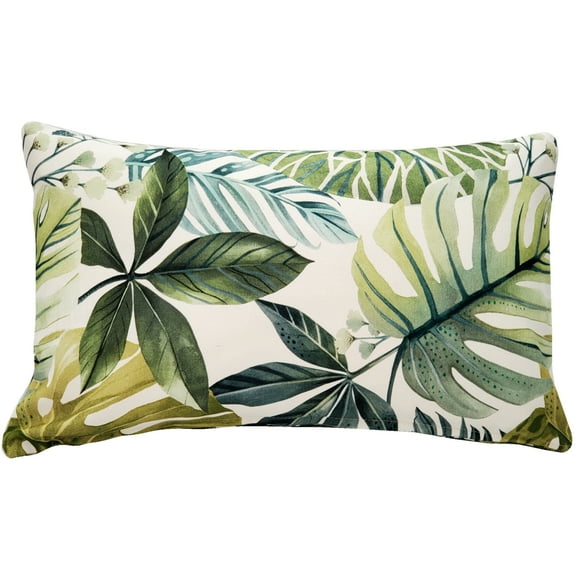 Thai Garden Green Leaf Throw Pillow 12x20 Cotton Insert Tropical Design
